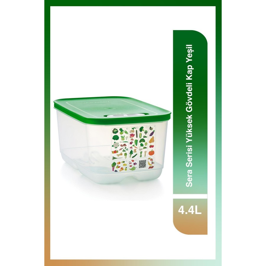 Sera Serisi Yüksek Gövdeli Meyve ve Sebze Saklama Kabı Yeşil 4.4 lt