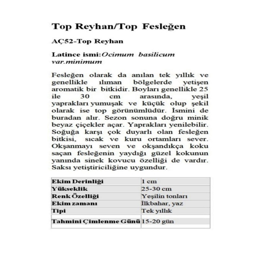 Top Reyhan/top Fesleğen Çiçeği Tohumu